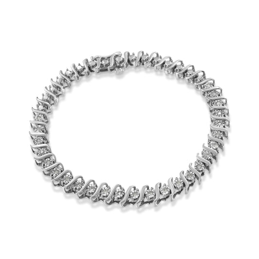 .925 Sterling Silver 1/4 Cttw Diamond Miracle-Set ’S’ Link Tennis Bracelet