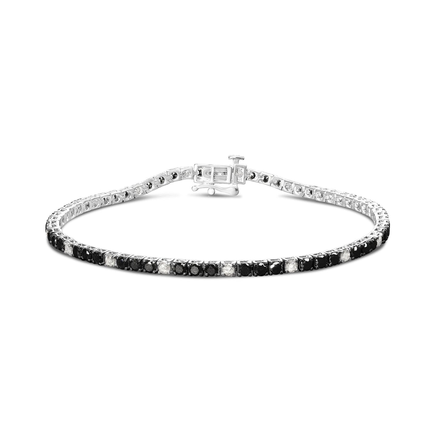 .925 Sterling Silver Black and White Diamond Tennis Bracelet (I-J Color, I2-I3 Clarity) - 7.25" Inches