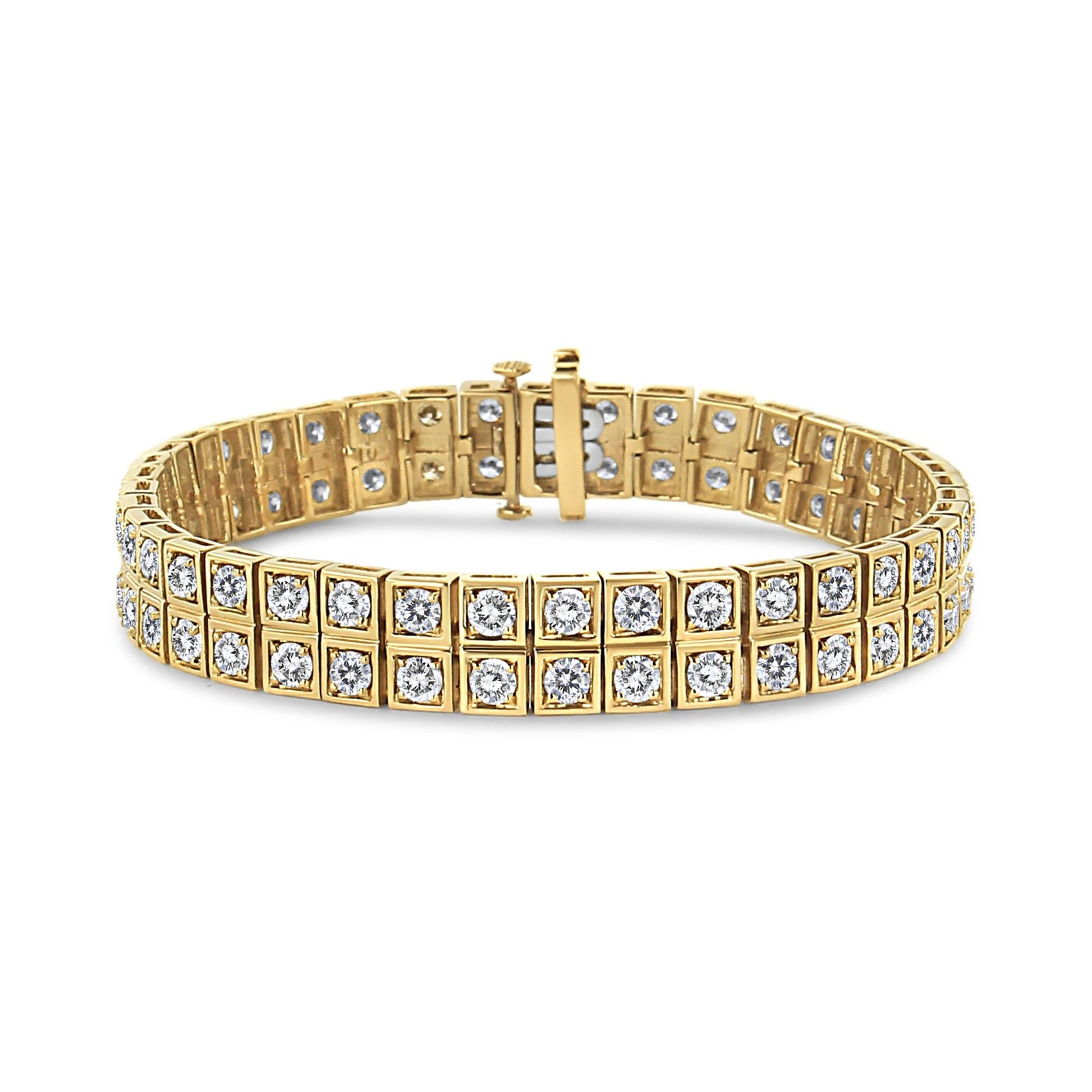 10K Yellow Gold 8.00 Cttw Round-Cut Diamond Two Row Square Link Tennis Bracelet