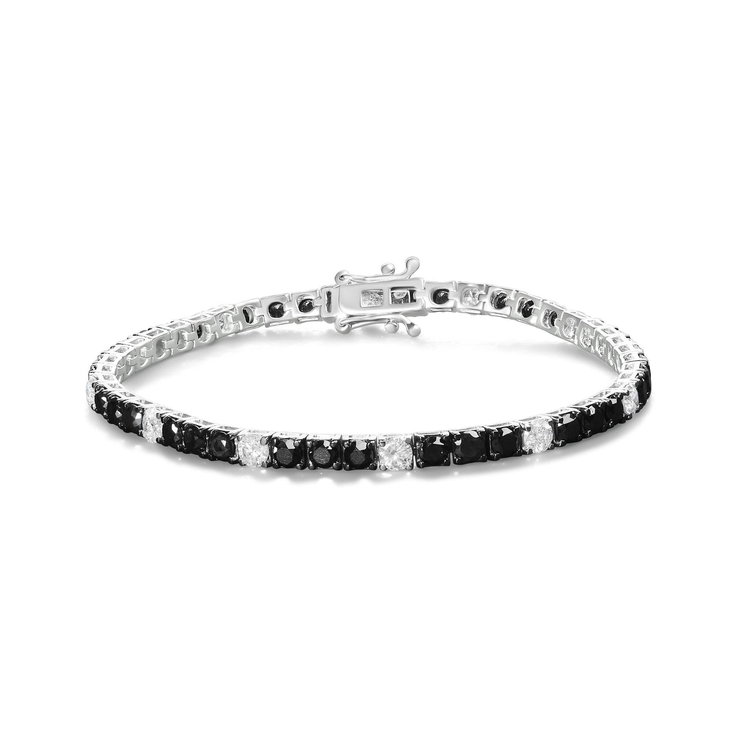 .925 Sterling Silver Black and White Diamond Tennis Bracelet (I-J Color, I2-I3 Clarity) - 7.25" Inches