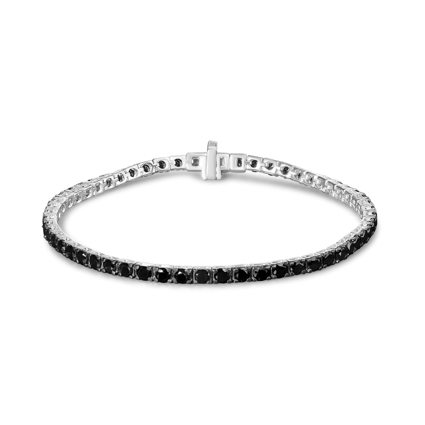 .925 Sterling Silver 4-Prong Set Treated Black Round-Cut Diamond Classic Tennis