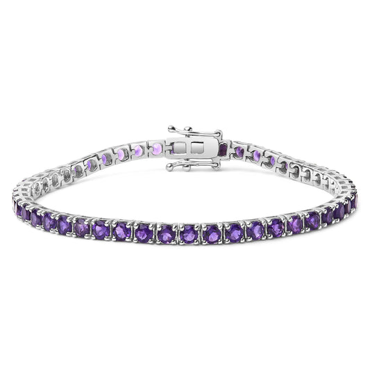 .925 Sterling Silver 7 3/8 Ctw Created Purple Amethyst Tennis Bracelet