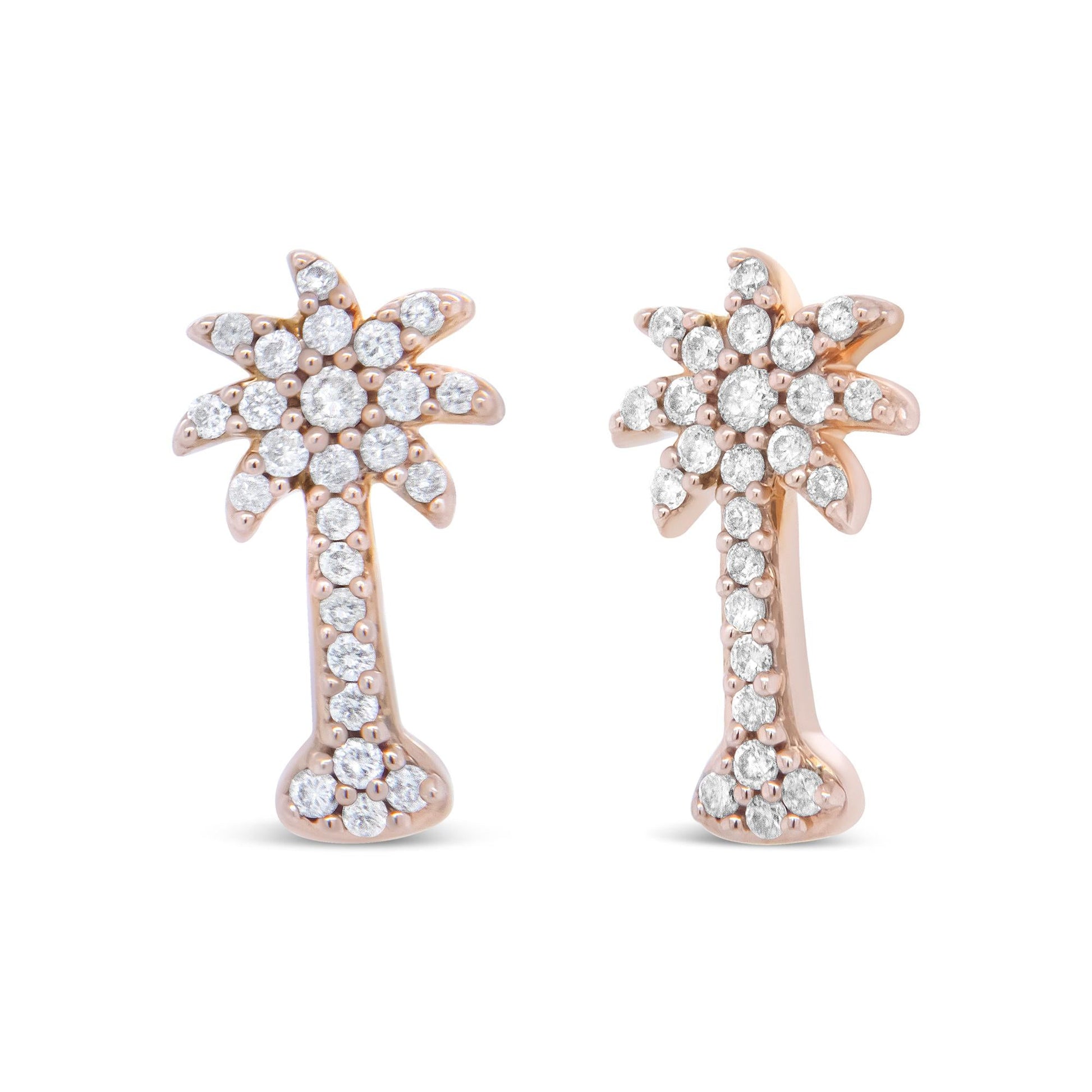 10K Rose Gold 1/4 Cttw Diamond Palm Tree Push Back Stud Earrings (H-I Color