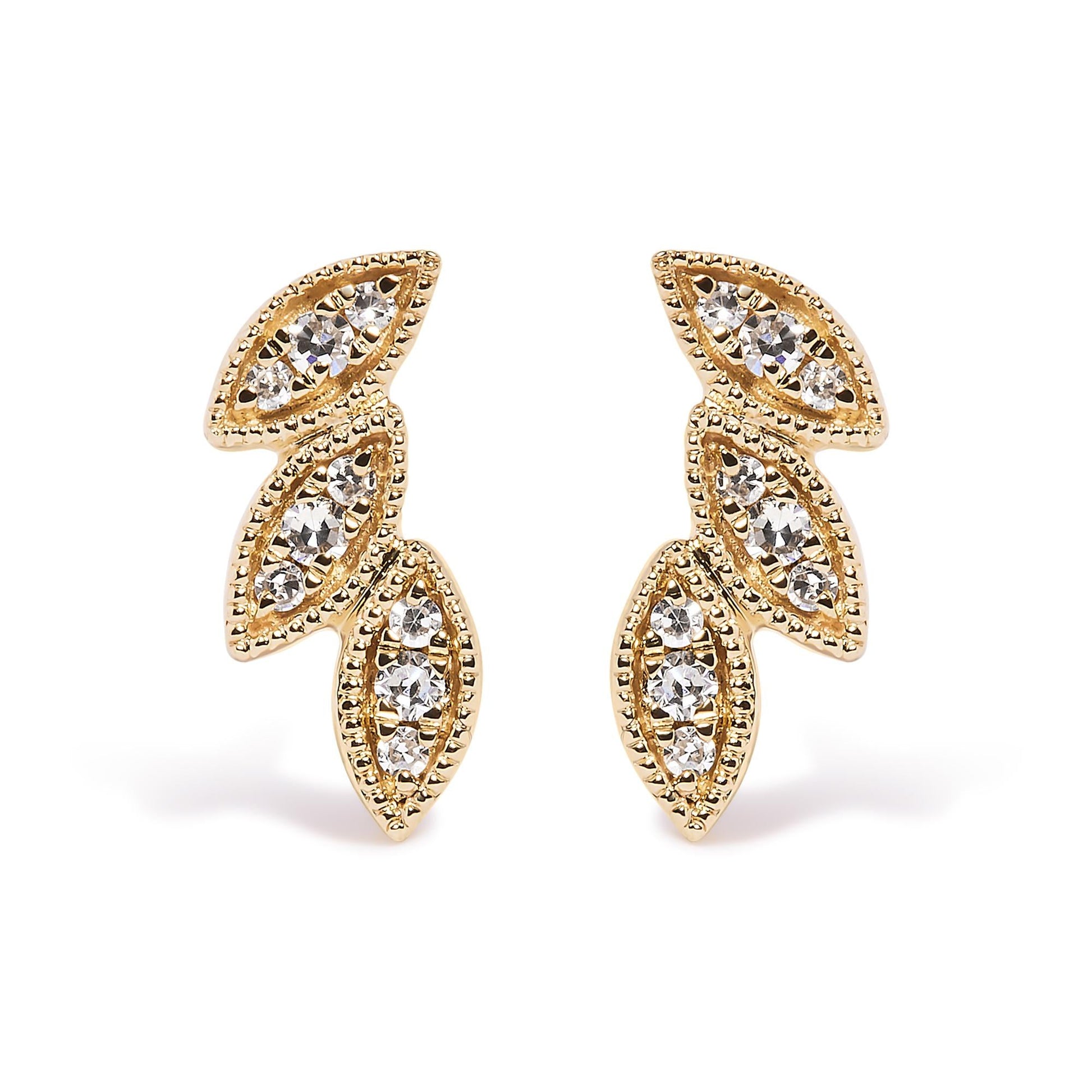 10K Yellow Gold 1/10 Cttw Diamond Triple Leaf Stud Earring (H-I Color I1-I2