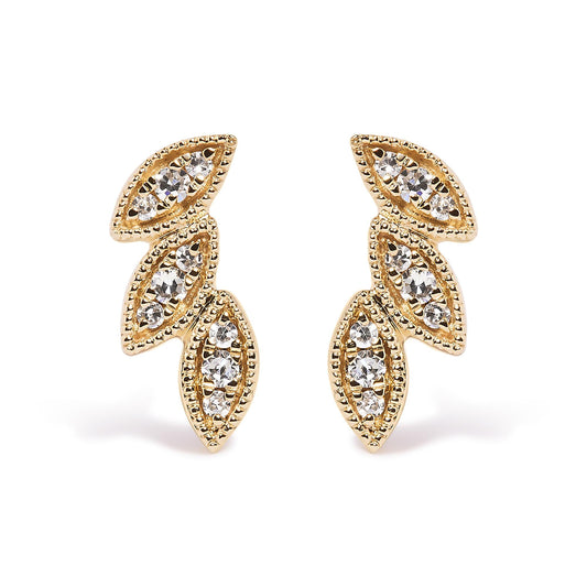 10K Yellow Gold 1/10 Cttw Diamond Triple Leaf Stud Earring (H-I Color I1-I2