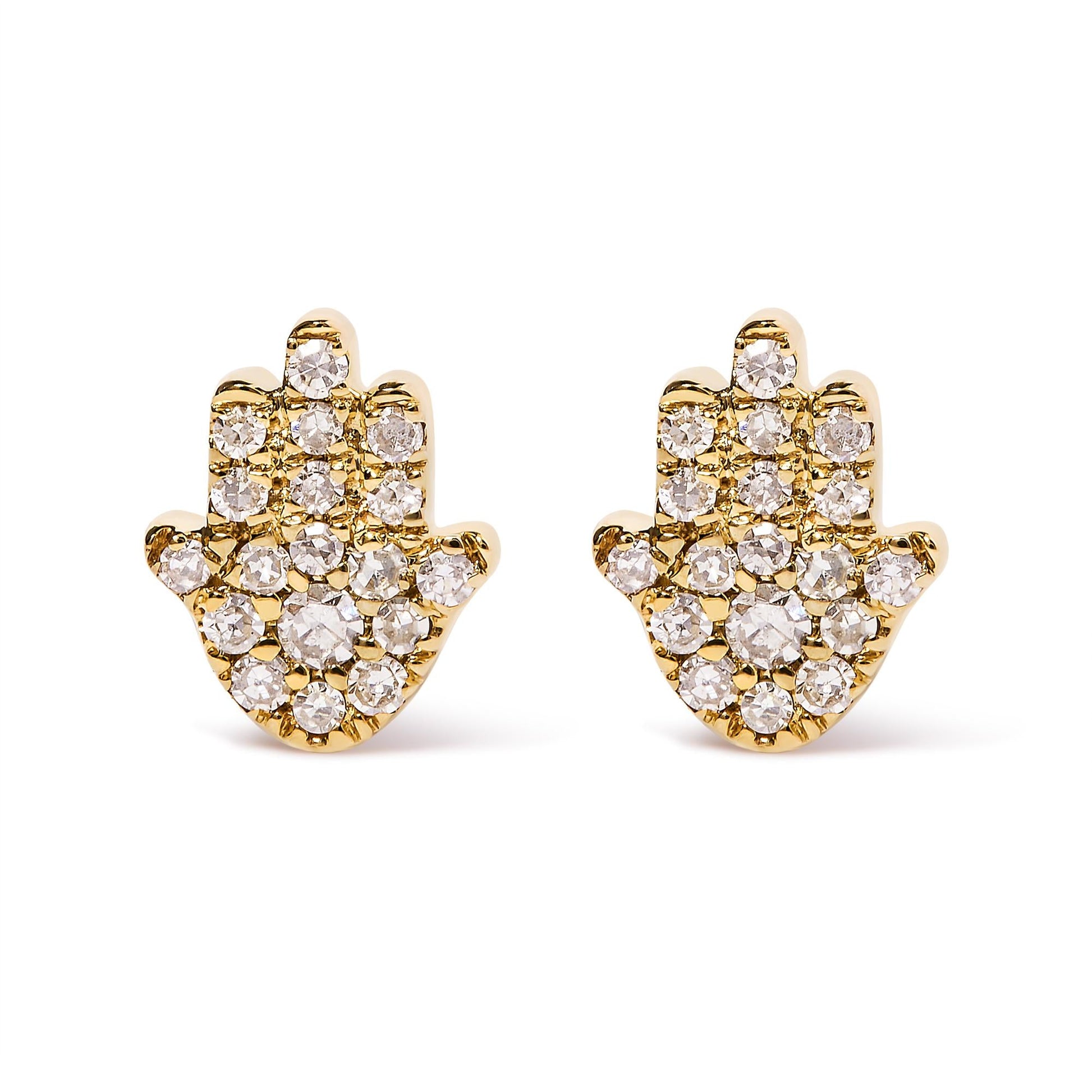 10K Yellow Gold Diamond Accented Hamsa Stud Earrings (H-I Color I1-I2 Clarity)