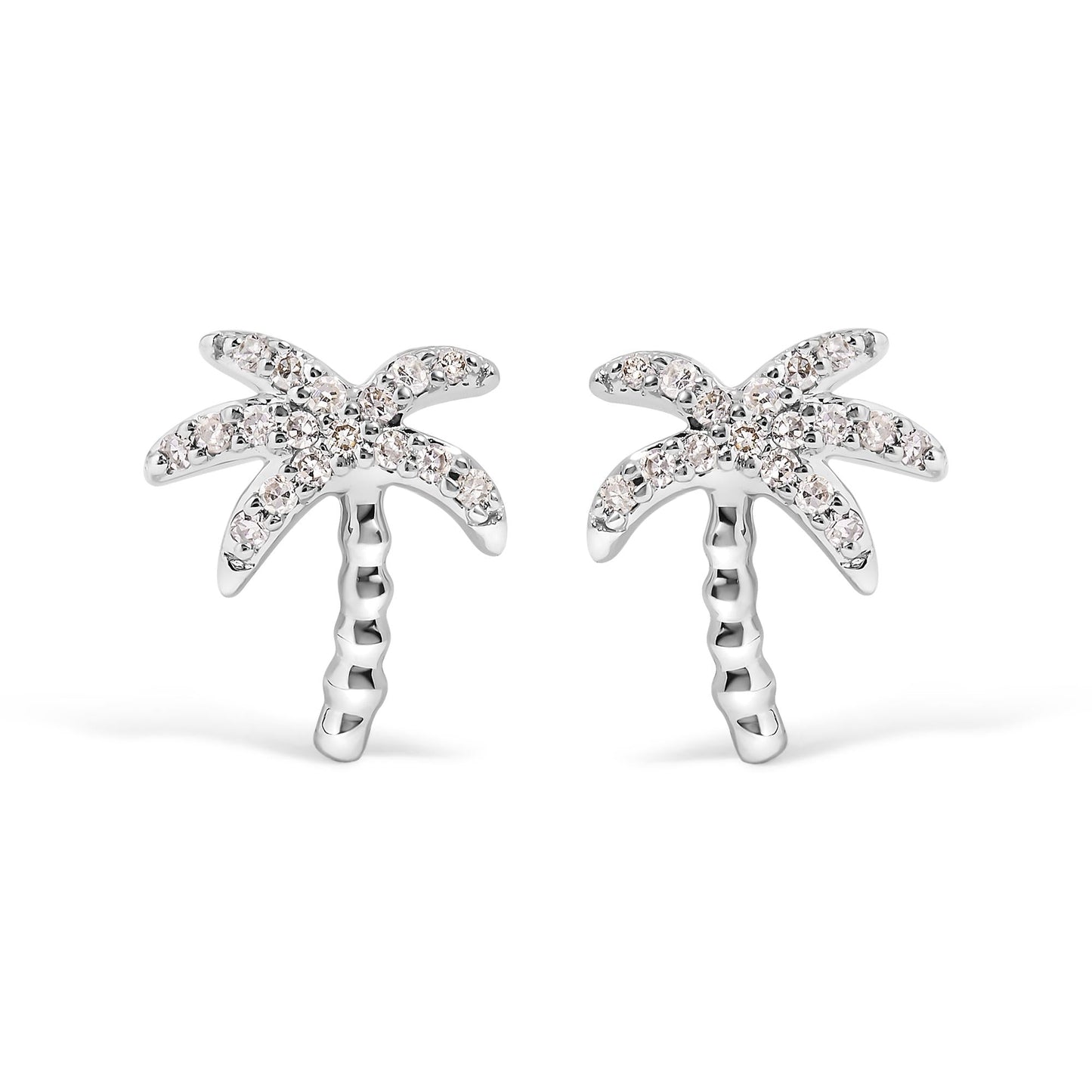 10K White Gold 1/10 Cttw Diamond Encrusted Palm Tree Stud Earrings (H-I Color