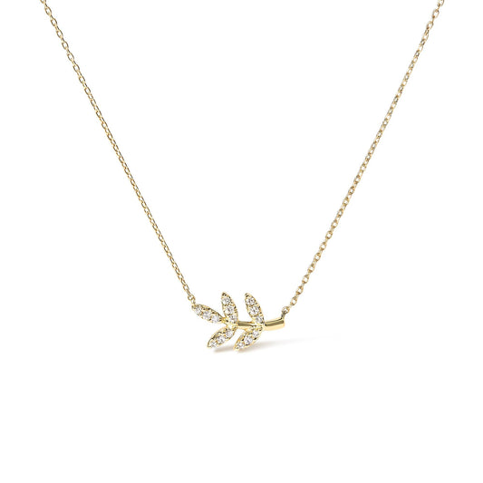 10K Yellow Gold 1/10 Cttw Diamond Leaf and Branch 18’’ Pendant Necklace