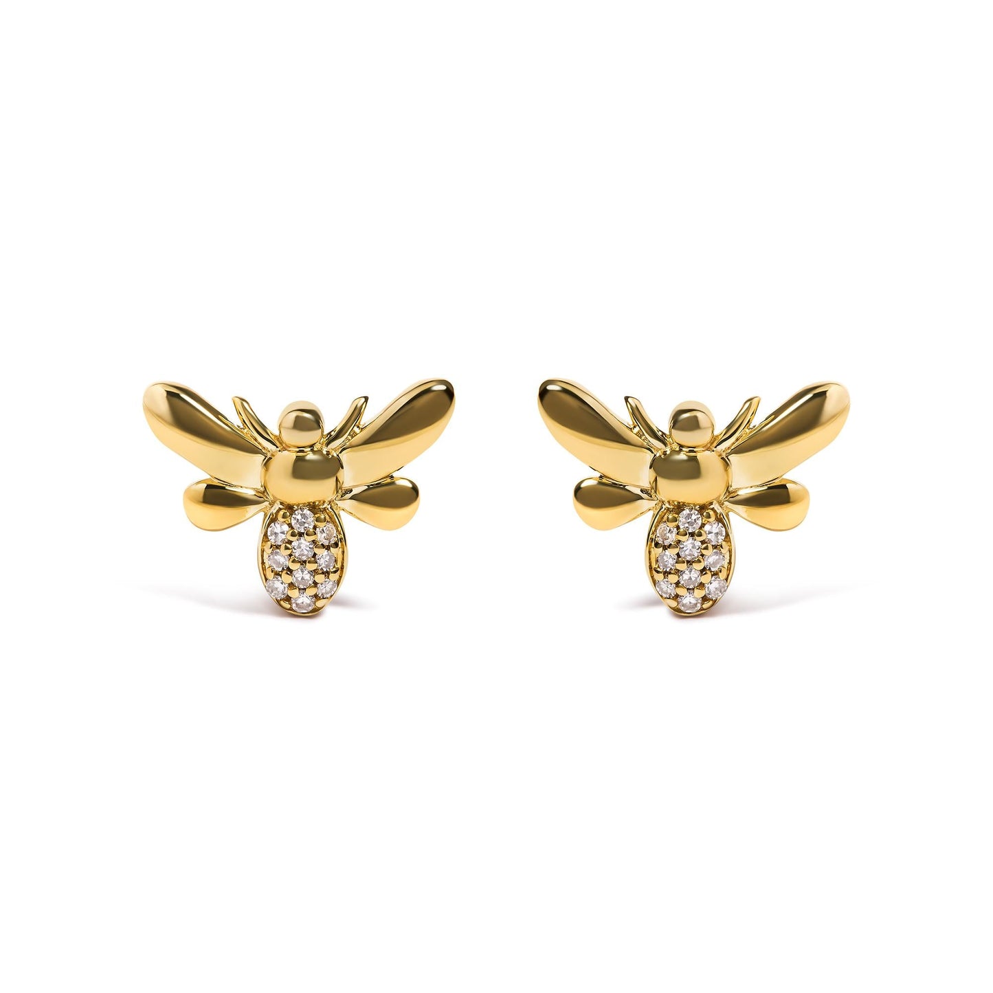 10K Yellow Gold Diamond Accented Bumble Bee Stud Earring (H-I Color I1-I2