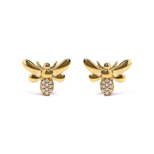 10K Yellow Gold Diamond Accented Bumble Bee Stud Earring (H-I Color I1-I2