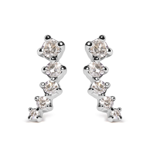 10K White Gold 1/10 Cttw Diamond Journey Style Climber Stud Earrings (H-I Color