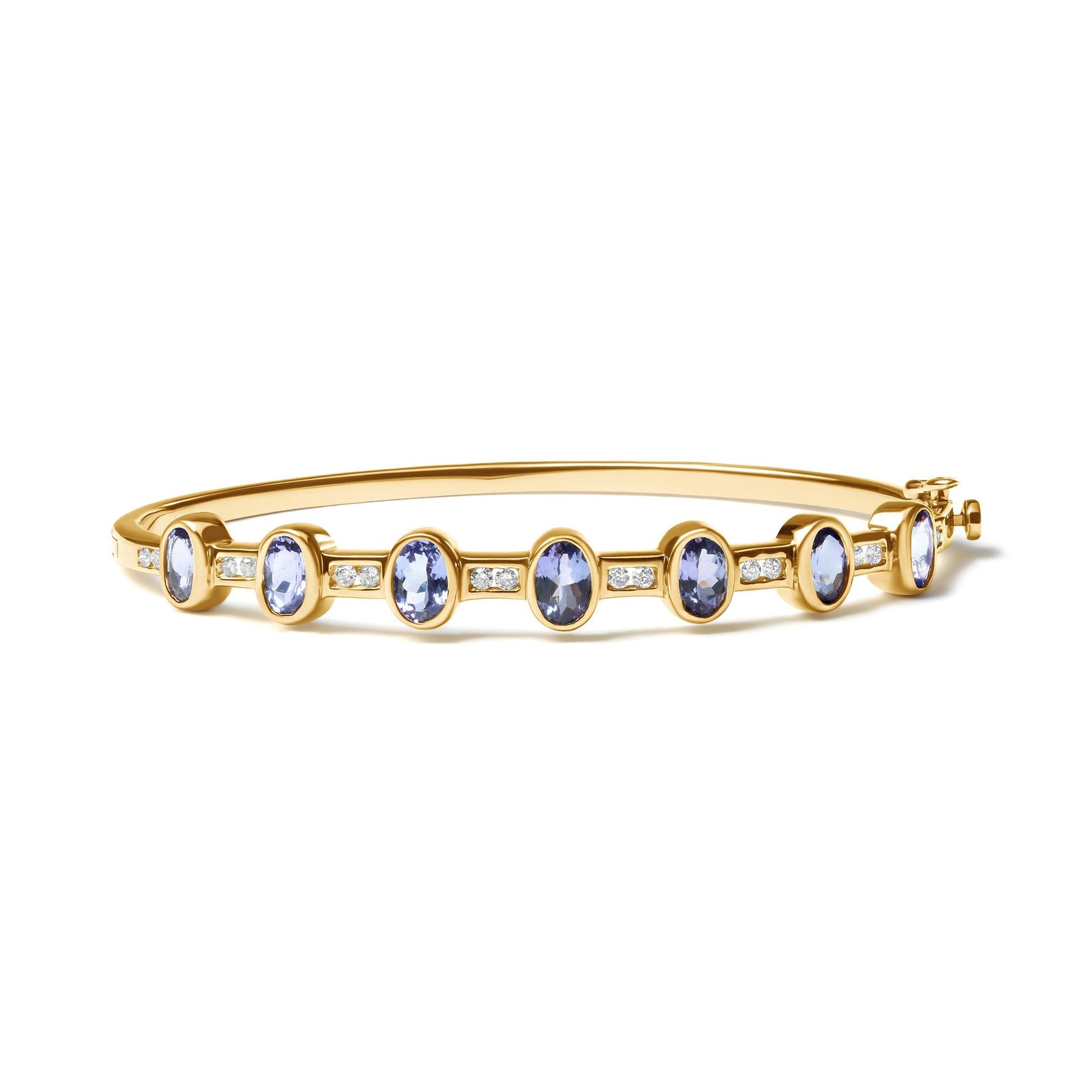 14K Yellow Gold 1/3 Cttw Round-Cut Diamond and 5MM Oval-Cut Blue Tanzanite