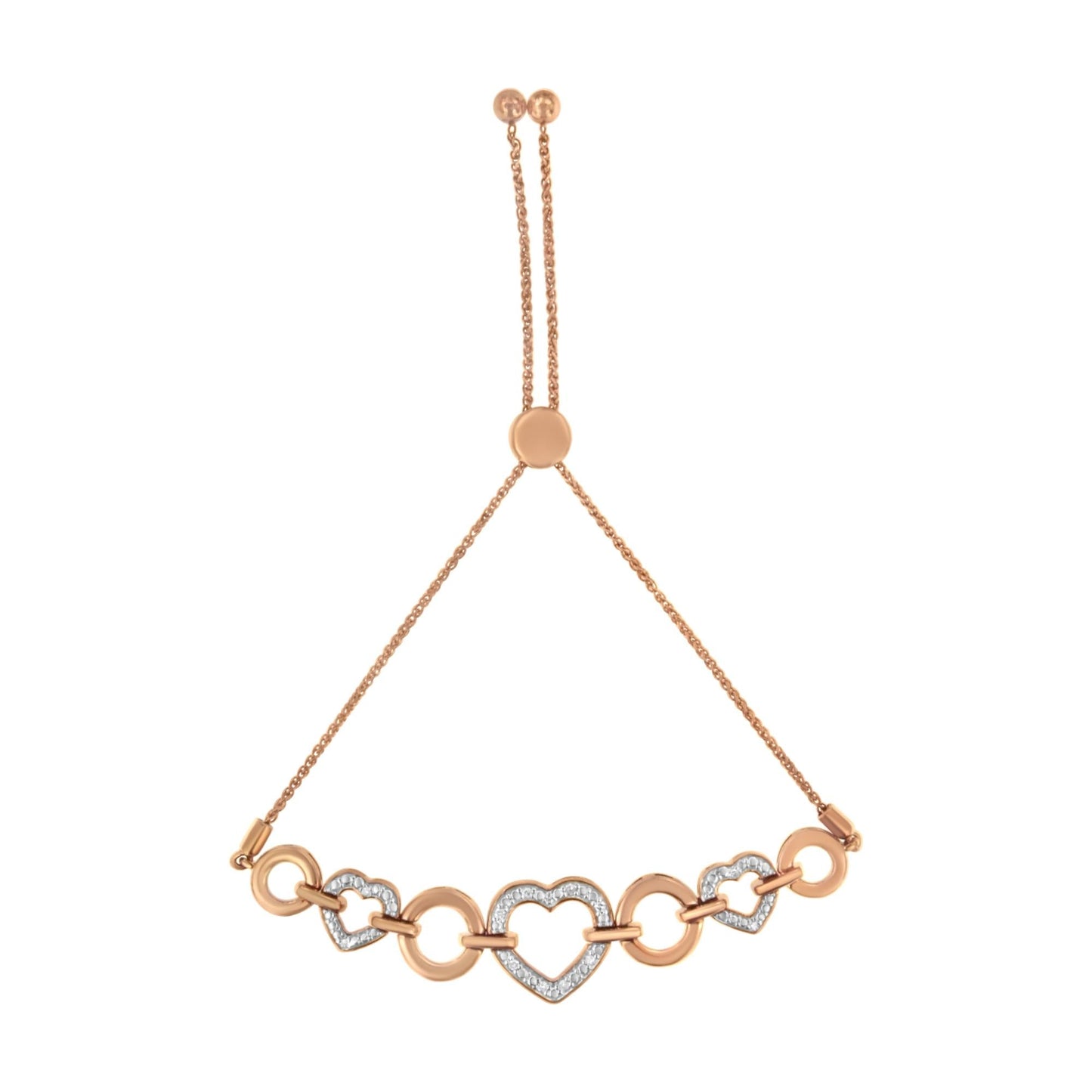 14K Rose Gold Plated.925 Sterling Silver Diamond Accent Circle and Heart Link