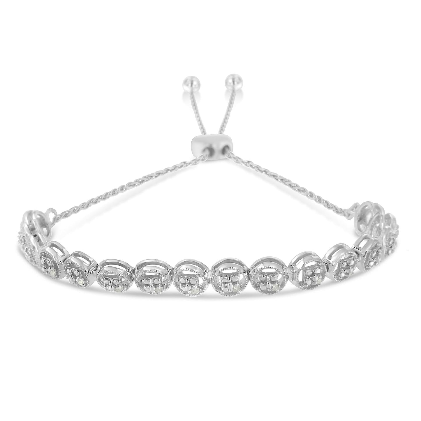 Sterling Silver Diamond Bolo Bracelet (0.1 cttw I-J Color I3 Clarity)