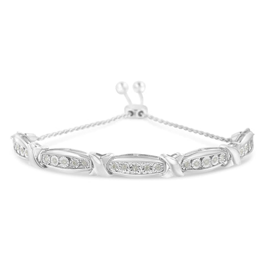 Round-Cut Diamond X & Tapered Bar Miracle-Set Bolo Bracelet (I-J Color I3