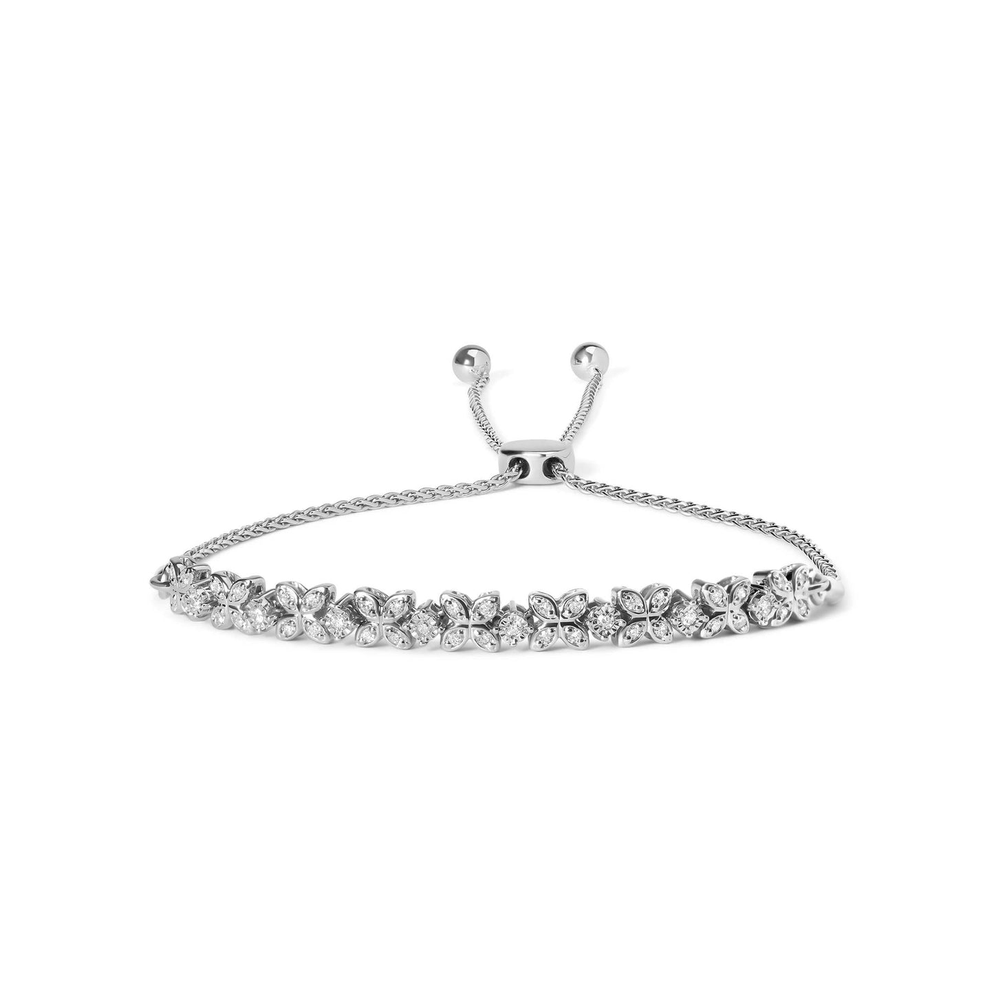 .925 Sterling Silver 1/4 Cttw Diamond Marquise Shaped Link 4’’-10’’