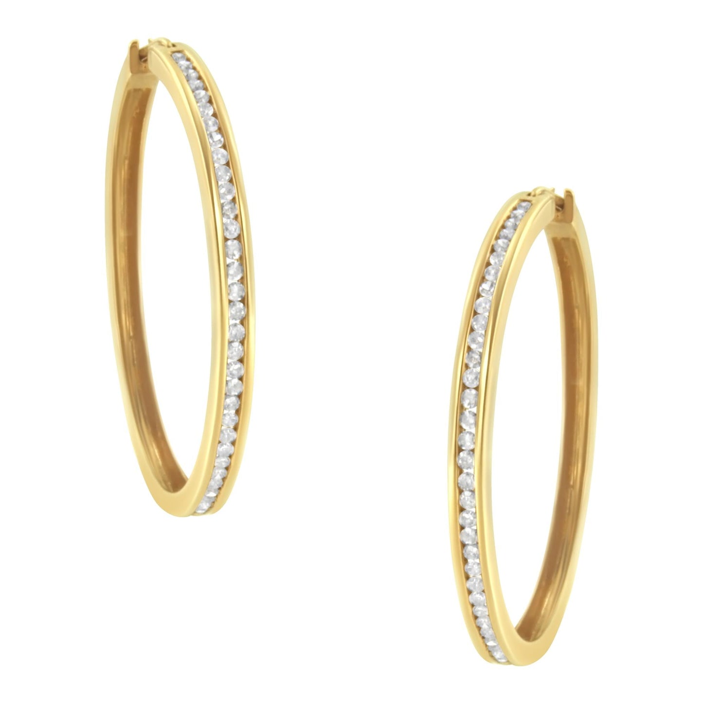 10KT Yellow Gold 1 cttw Slim Diamond Hoop Earrings (I-J Color I1-I2 Clarity)