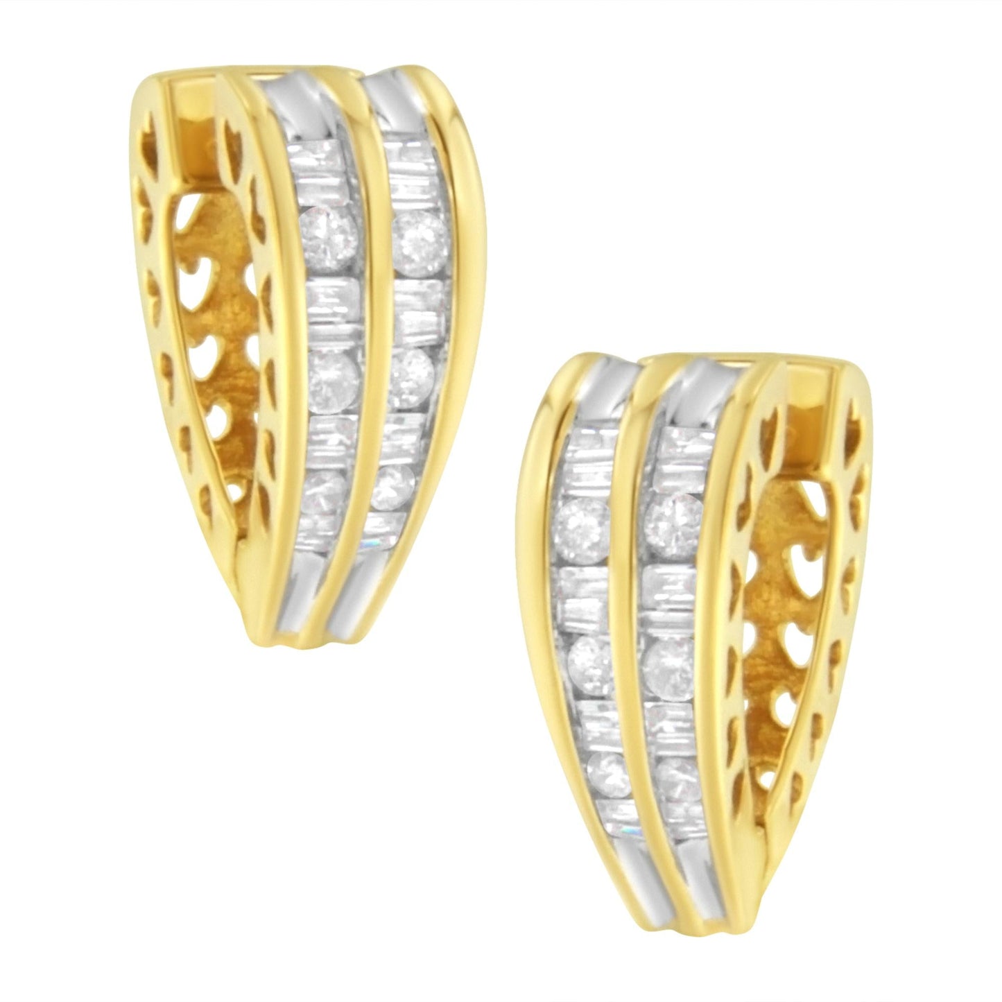 14K Yellow and White Gold 1.0 Cttw Channel Set Round and Baguette Diamond Multi