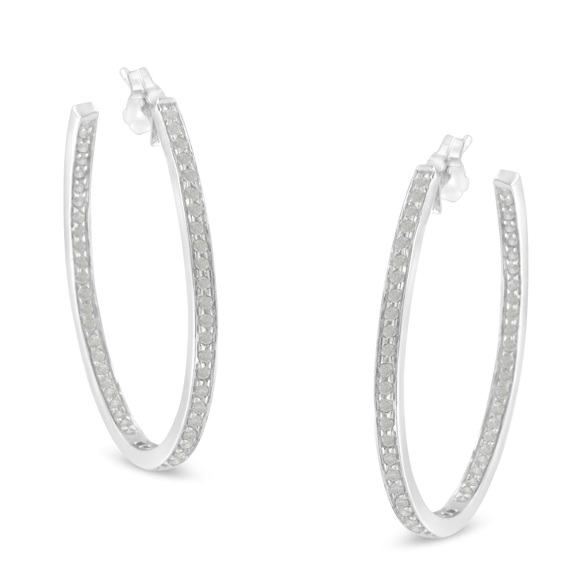 10k White Gold 1 cttw Diamond Inside-Out Hoop Earrings (I-J Clarity I2-I3