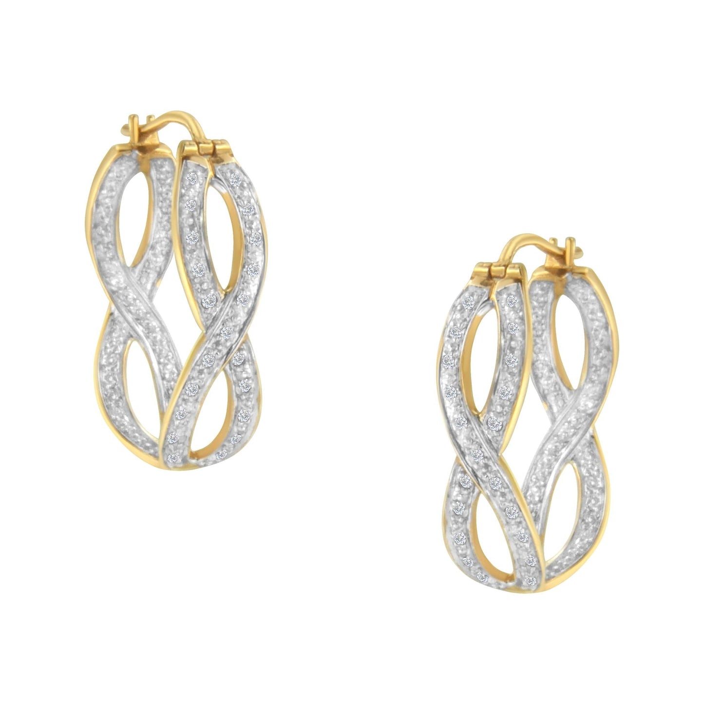 10K Yellow and White Gold 1/4 cttw Diamond Double Infinity Hoop Earrings (I-J