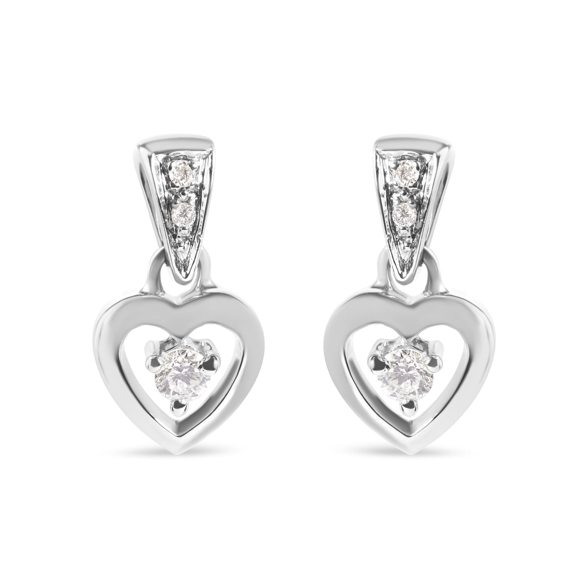 14K White Gold 1/6 Cttw Diamond Dangle Heart Stud Earrings (H-I SI2-I1)