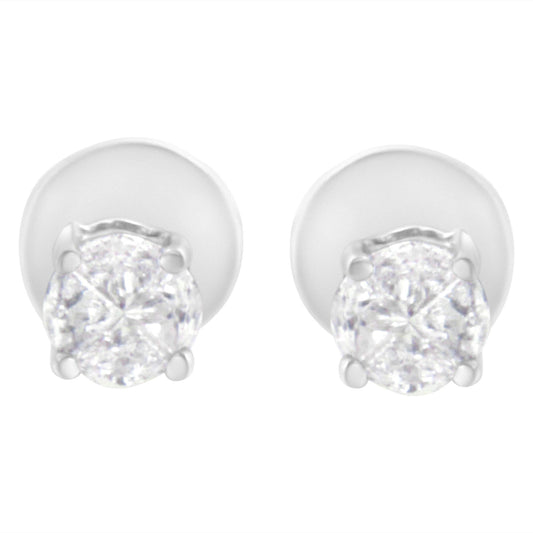 14K White Gold 1/2 Cttw Pie-Cut Diamond Solitaire Stud Earrings (H-I Color