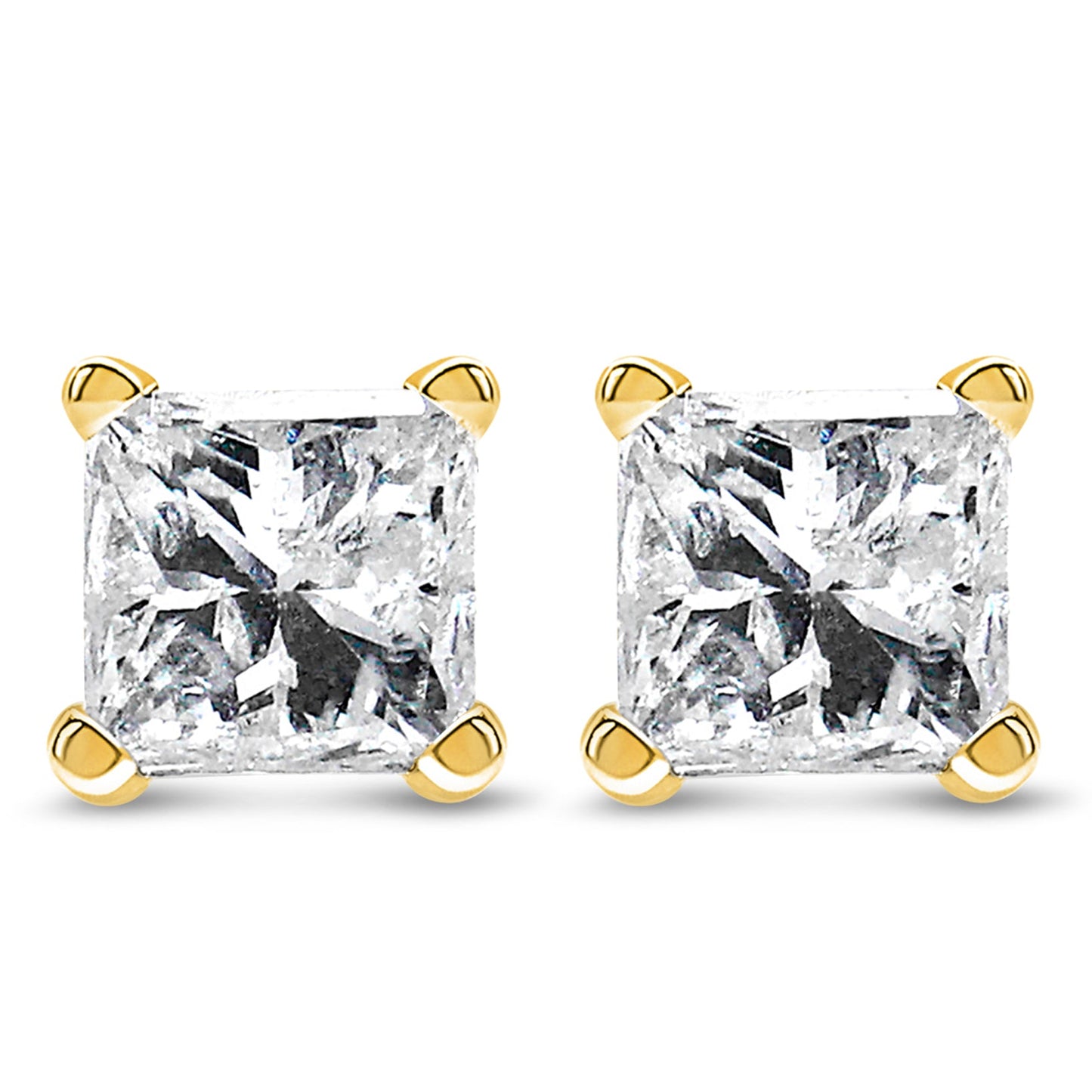 IGI Certified 3/8 Cttw Princess-Cut Square Diamond 4-Prong Solitaire Stud Earrings in 14K Yellow Gold (K-L Color, I1-I2 Clarity)