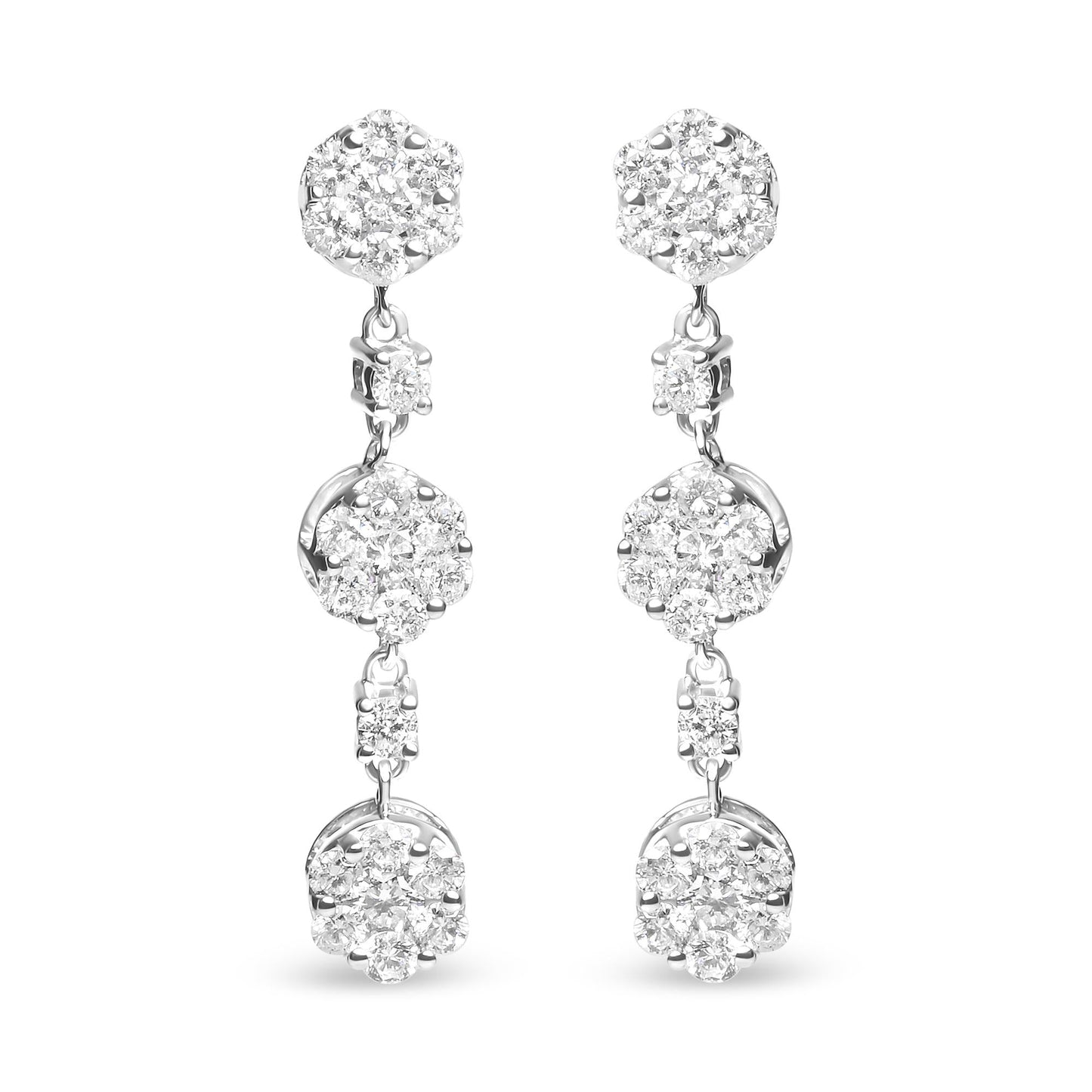 14K White Gold 2.00 Cttw Diamond Composite Cluster Floral Drop Earrings (I-J