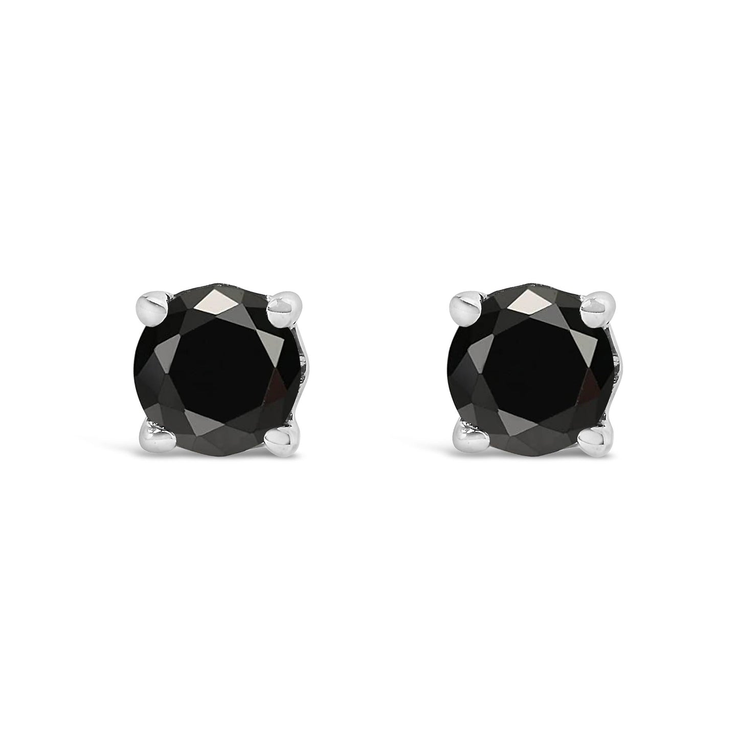 .925 Sterling Silver Black Diamond Solitaire Stud Earrings (Black Color, I2-I3 Clarity)