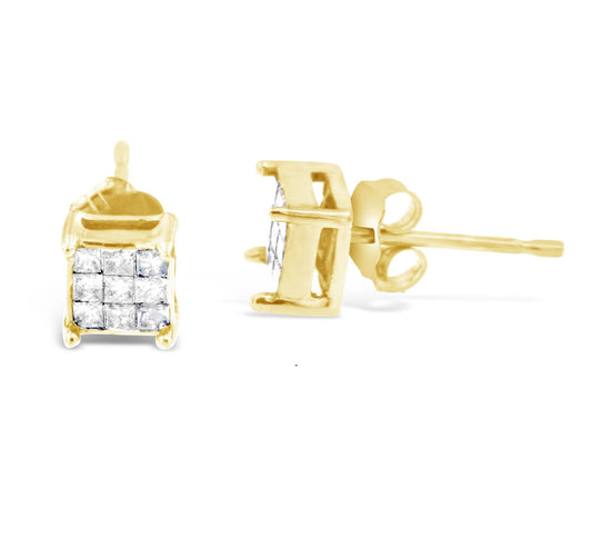 10K Yellow Gold Princess-cut Composite 18-stone Diamond Earrings (0.25 CTTW J-K