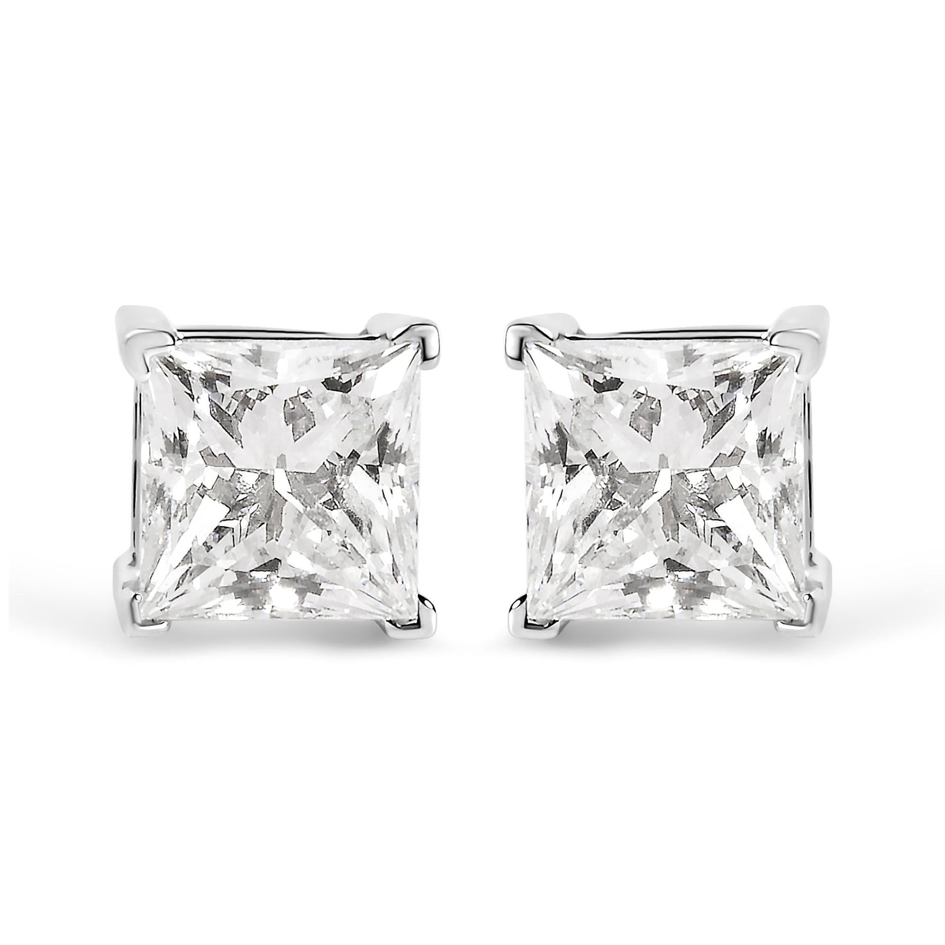 14K White Gold 1 1/2 Cttw Clarity Enhanced Princess Cut Diamond Solitaire Stud