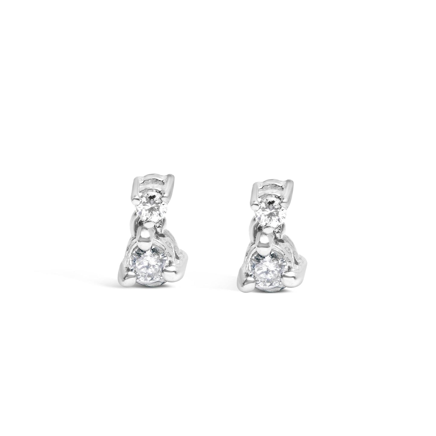 14K White Gold 1/4 Cttw Double Diamond Drop and Dangle Stud Earrings (H-I Color, SI1-SI2 Clarity)