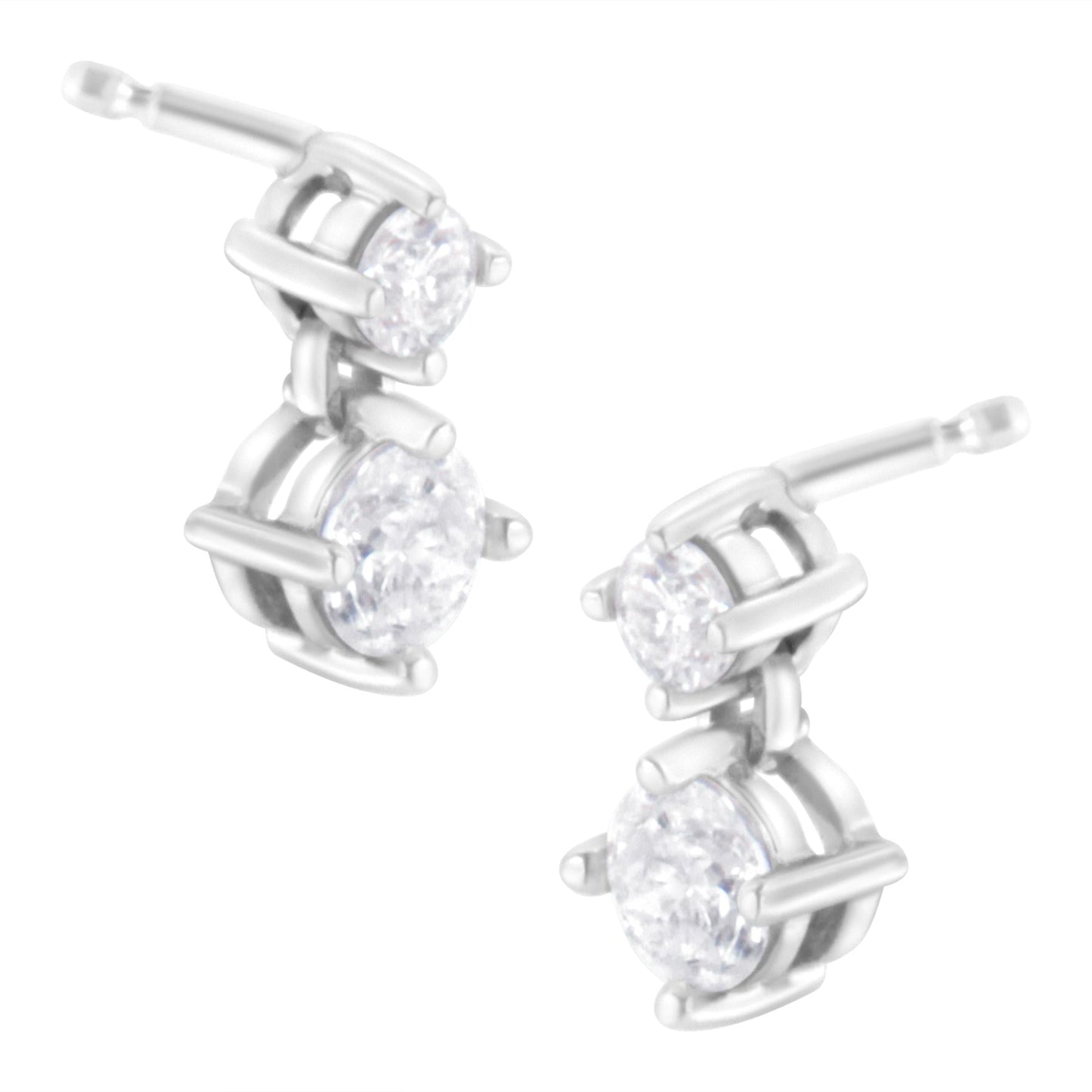 14K White Gold 1 cttw Double Diamond Stud Earrings (H-I Clarity SI2-I1 Color)