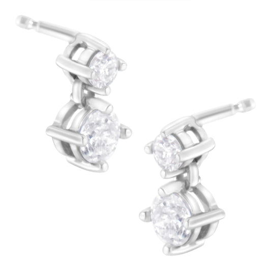 14K White Gold 1 cttw Double Diamond Stud Earrings (H-I Clarity, SI2-I1 Color)