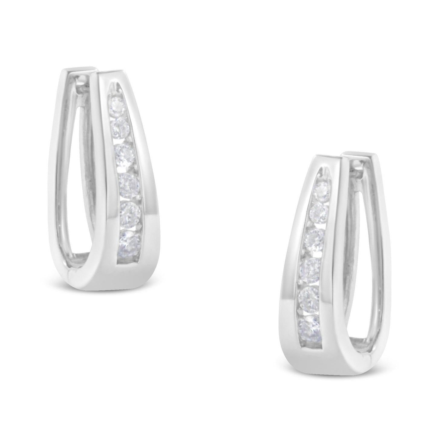 14k White Gold Channel-Set Brilliant Round-Cut Diamond Hoop Earrings (I-J Color