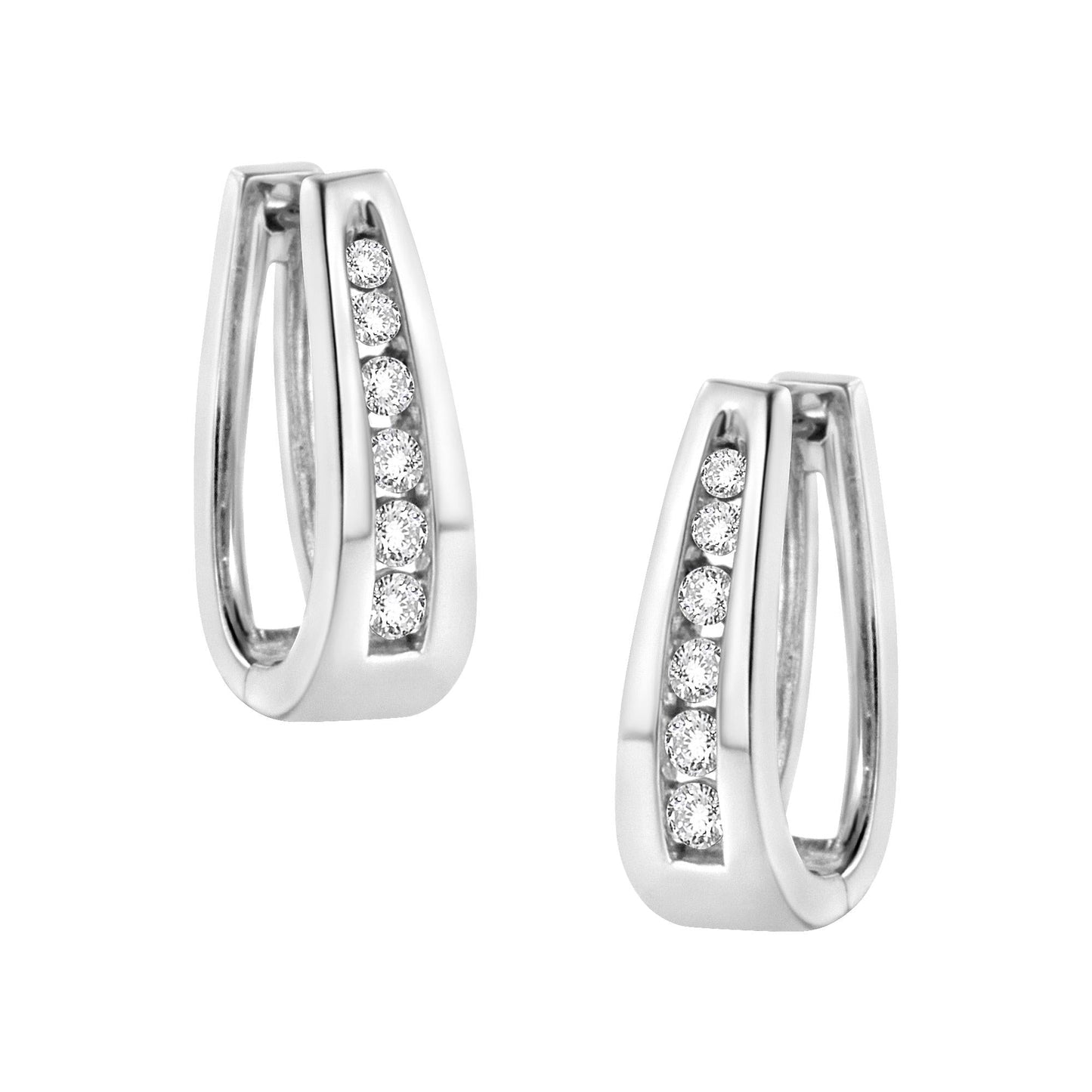 14k White Gold Channel-Set Brilliant Round-Cut Diamond Hoop Earrings (I-J Color