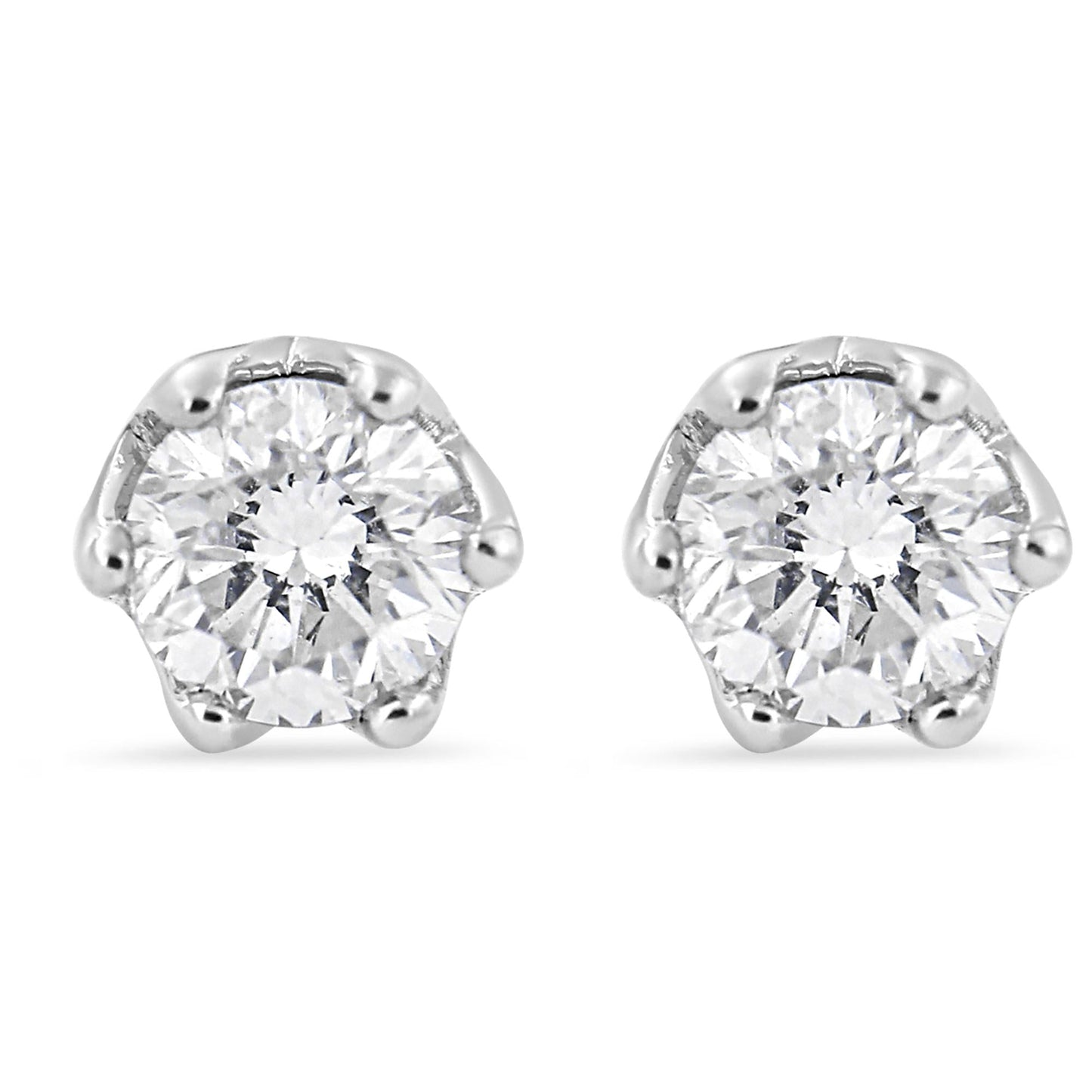 14K White Gold 1/2 Cttw Round Diamond 6 Prong Crown Stud Earrings (I-J Color