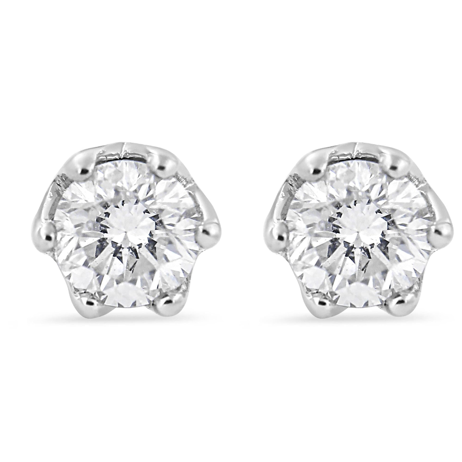 14K White Gold 1/2 Cttw Round Diamond 6 Prong Crown Stud Earrings (I-J Color