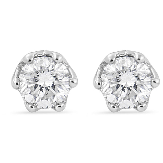 14K White Gold 1/2 Cttw Round Diamond 6 Prong Crown Stud Earrings (I-J Color