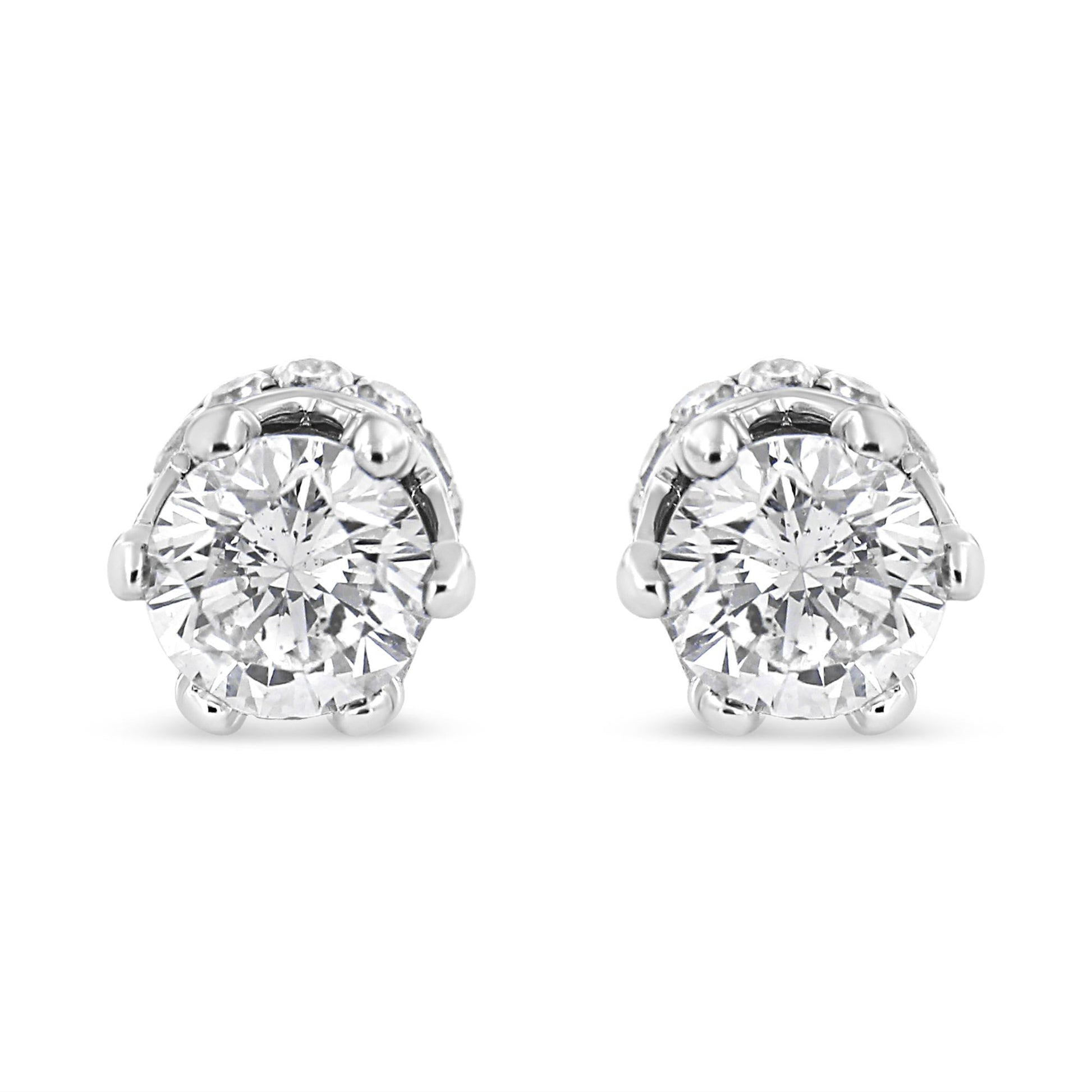 14K White Gold 1.0 Cttw Round Cut Prong-Set Diamond Crown Stud Earring (I-J