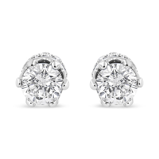 14K White Gold 1.0 Cttw Round Cut Prong-Set Diamond Crown Stud Earring (I-J