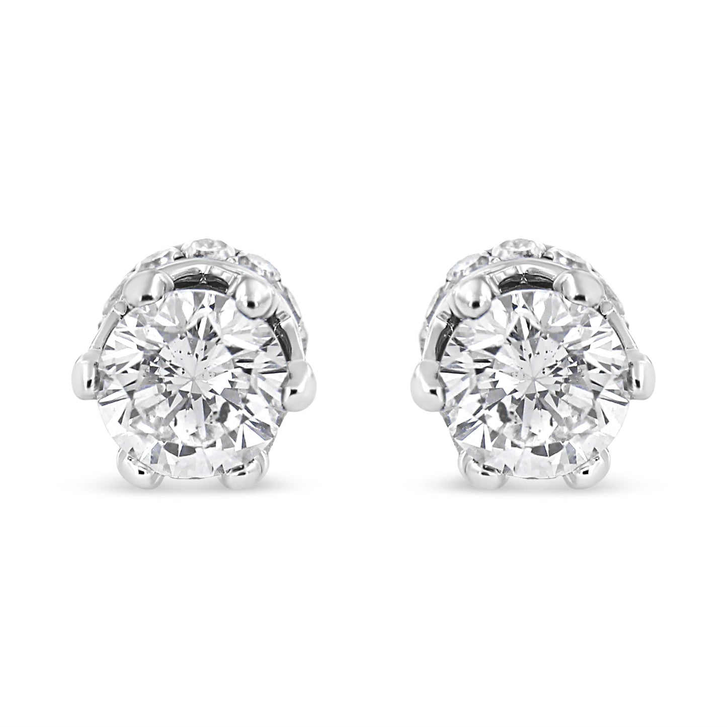 14K White Gold 2.0 Cttw Round Cut Prong-Set Diamond Crown Stud Earring (I-J