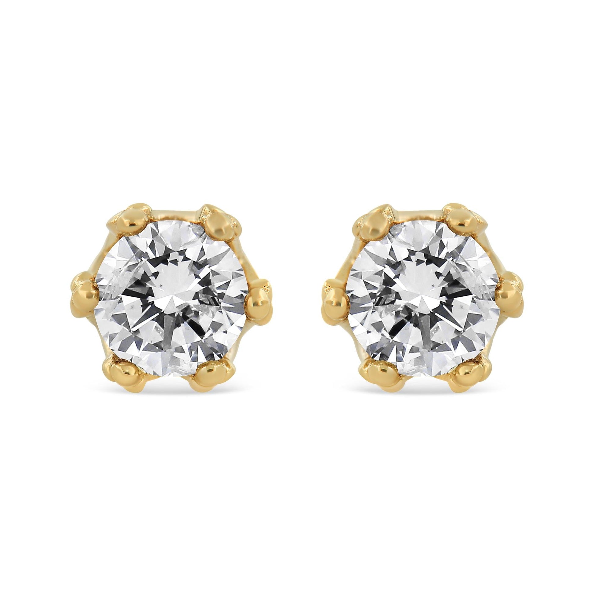 14K Yellow Gold 2.0 Cttw Round Diamond Crown Stud Earrings (I-J Color I1-I2