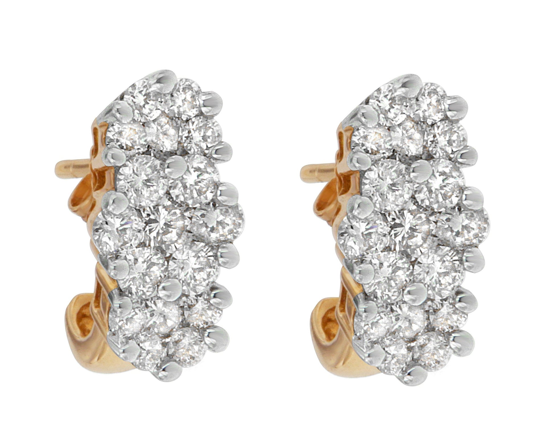 14K Yellow Gold 2 1/20 cttw Round Cut Diamond Cluster Earrings (I-J I1-I2)