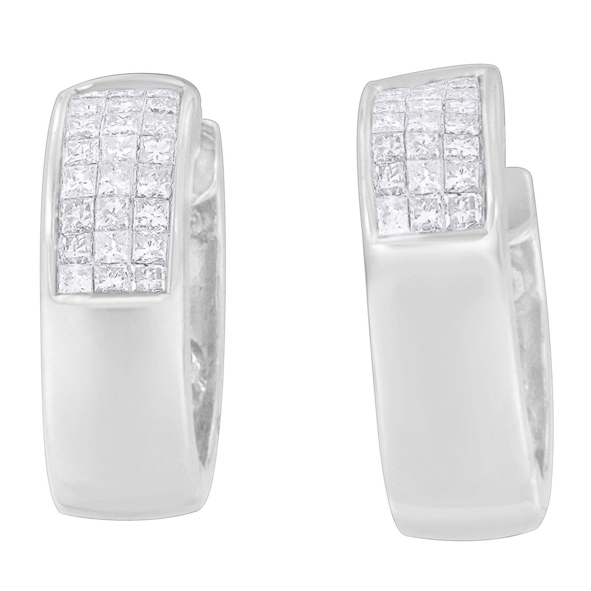 14K White Gold 1 1/8 cttw Princess and Round Cut Diamond Huggie Earrings (H-I