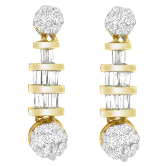 14K Yellow Gold 3/4ct. TDW Round and Baguette-cut Diamond Earrings(H-I,SI1-SI2)