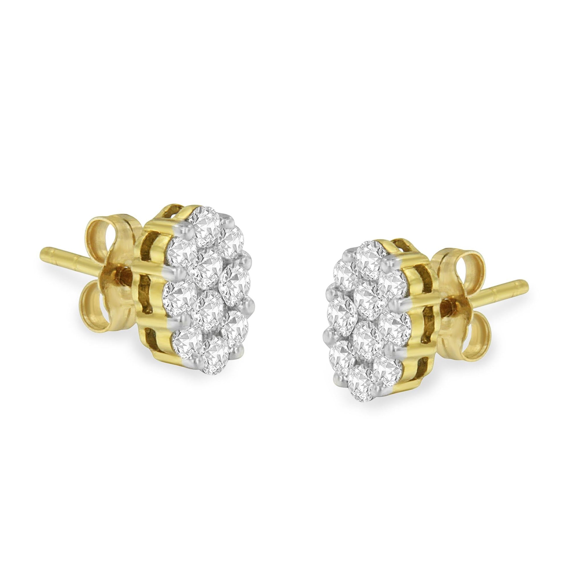 18K Yellow Gold 1 cttw Flower Diamond Stud Earrings (H-I I1-I2)