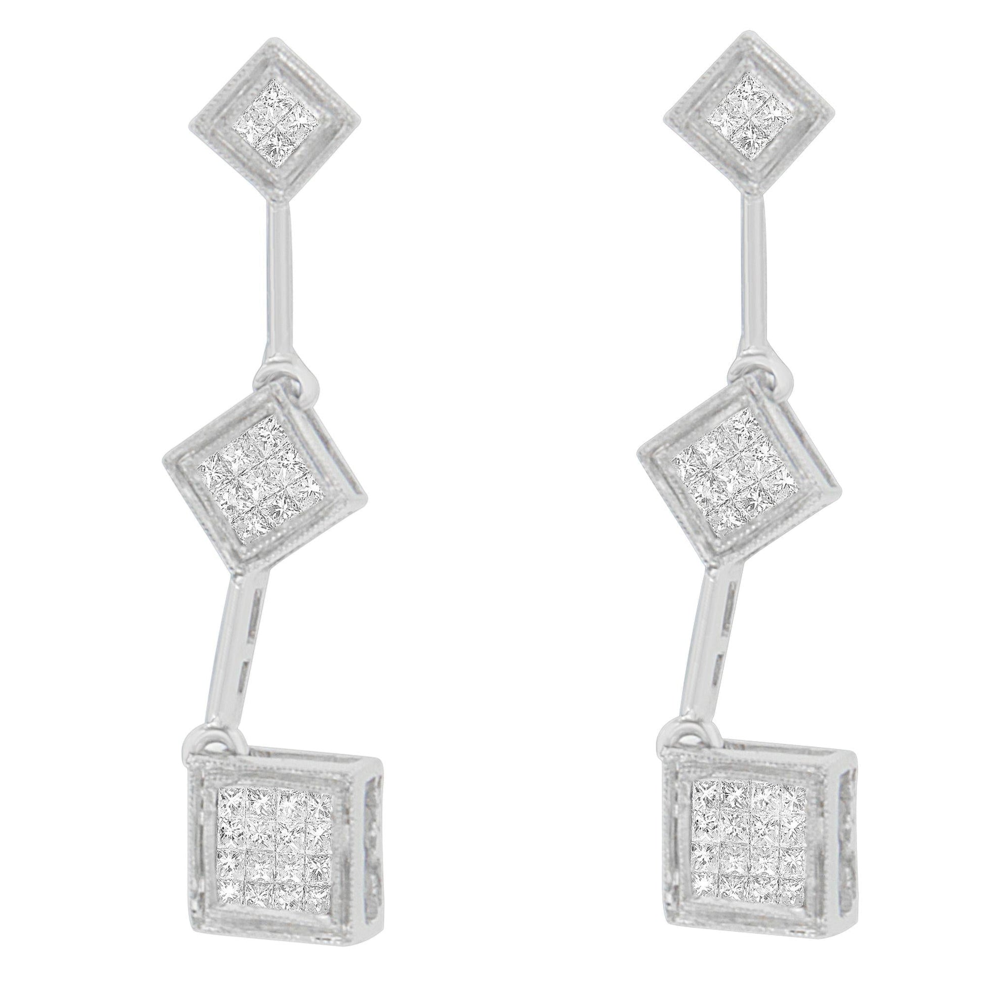 14K White Gold 5/8 cttw Princess Cut Diamond Earrings (H-I SI1-SI2)