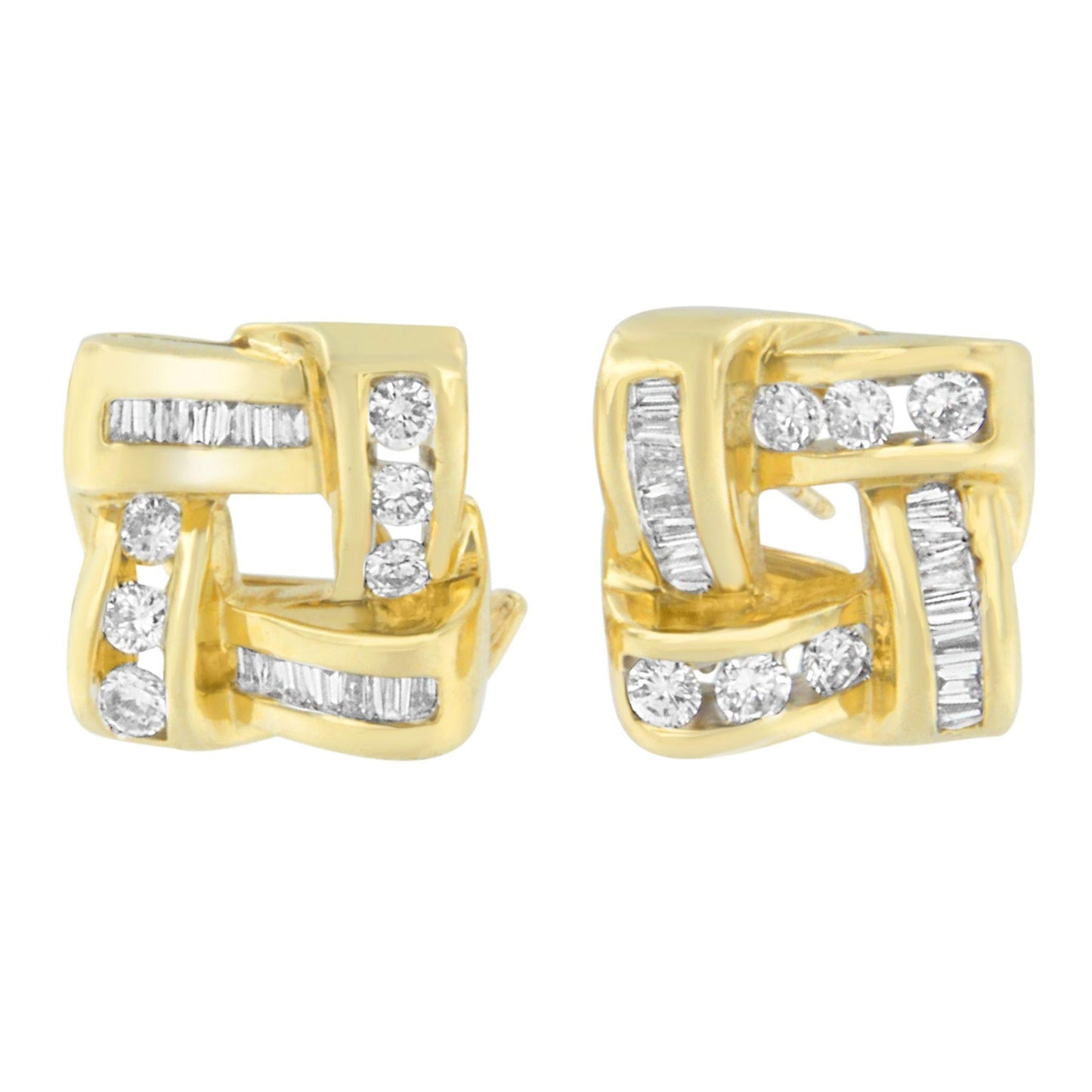 14K Yellow Gold Round and Baguette Cut Diamond Earrings (1 3/4 cttw H-I Color