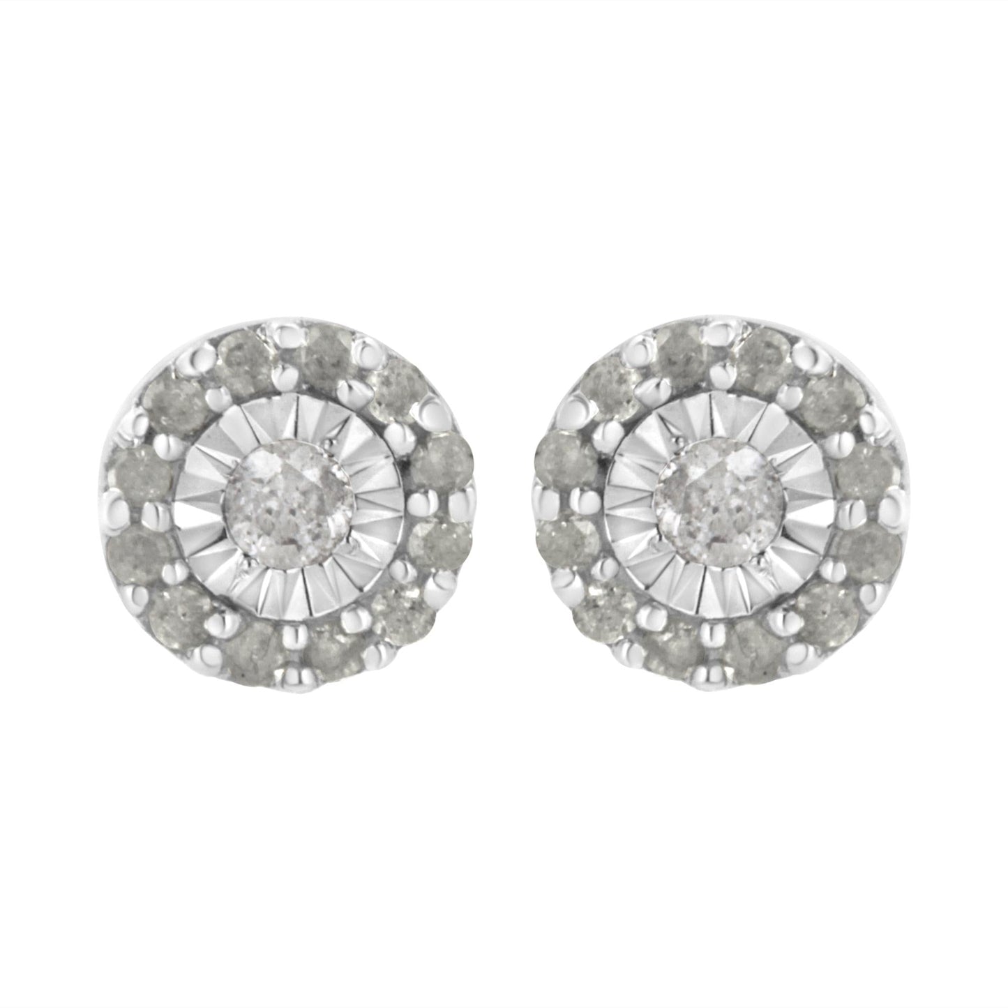 .925 Sterling Silver 1/2 cttw Miracle-Set Round Diamond Halo Stud Earrings (I-J